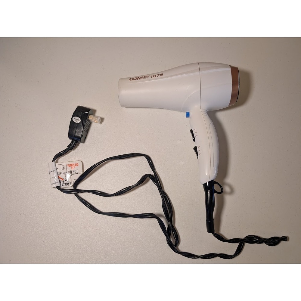 Conair 1875 Hair Dryer White & Gold - 2 Speed 3 Heat Settings - Tested & Working - Picture 1 of 1